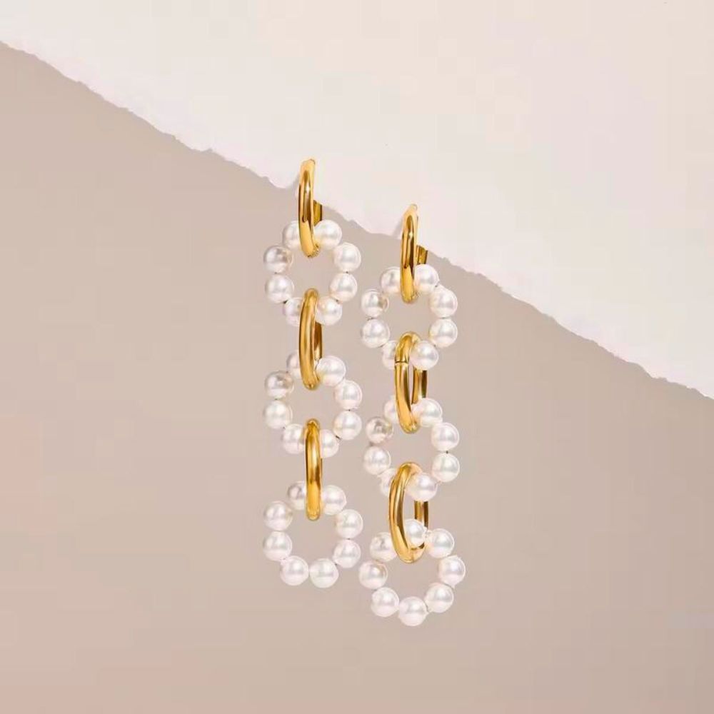 Gold and Pearl Chain Links Earrings