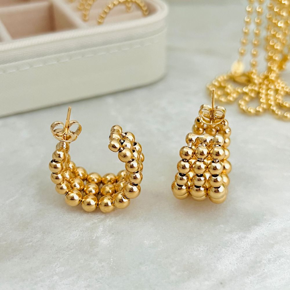 Gold Plated Beaded Huggie Earrings