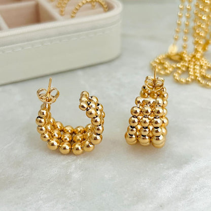 Gold Plated Beaded Huggie Earrings