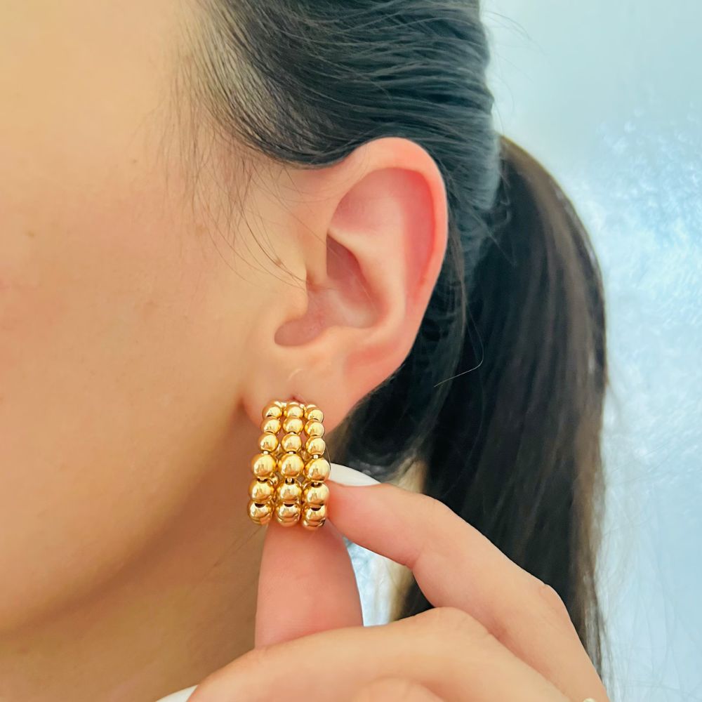 Gold Plated Beaded Huggie Earrings