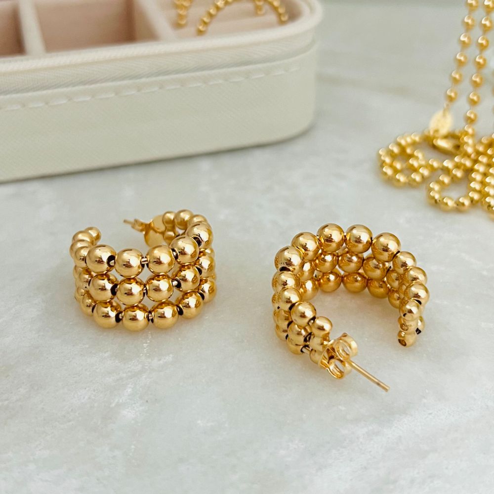 Gold Plated Beaded Huggie Earrings