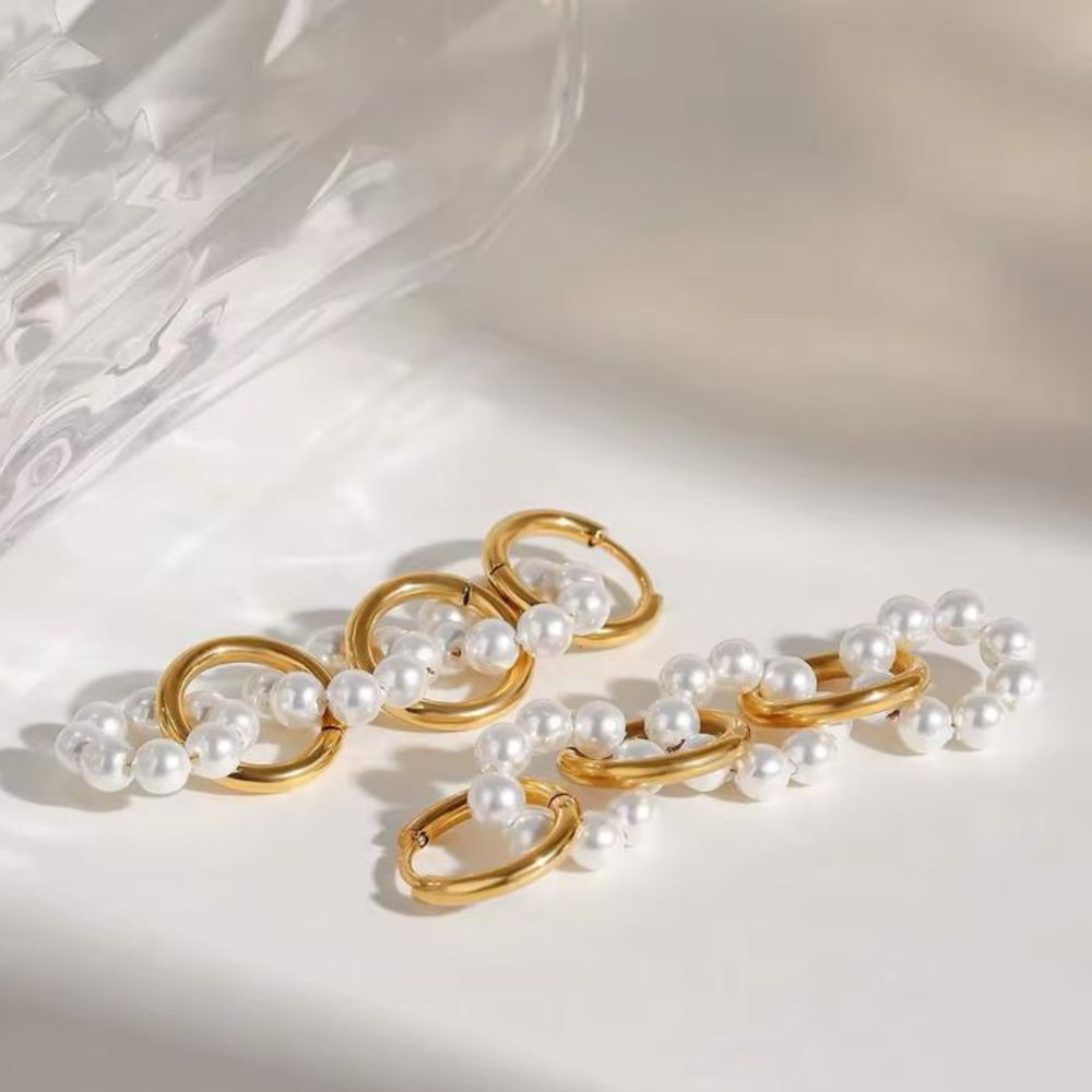 Gold and Pearl Chain Links Earrings