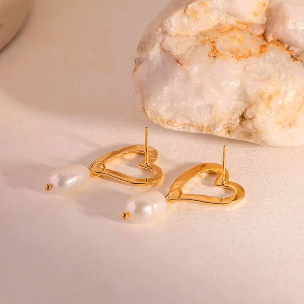 Dented Pearly Heart Drop Earrings