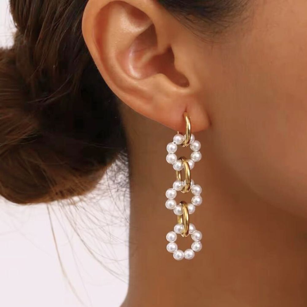 Gold and Pearl Chain Links Earrings