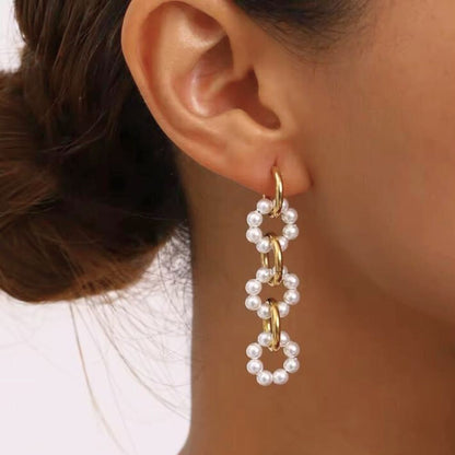 Gold and Pearl Chain Links Earrings