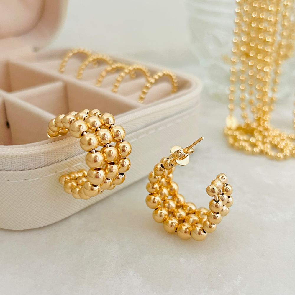 Gold Plated Beaded Huggie Earrings