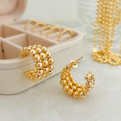 Gold Plated Beaded Huggie Earrings