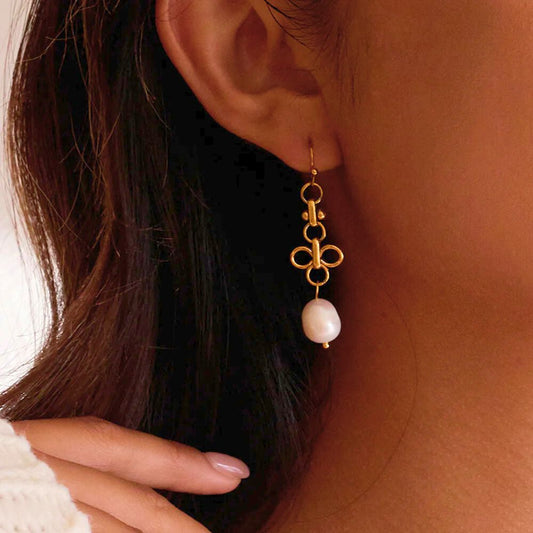 Elegant Floral Drop Earring with Faux Pearl