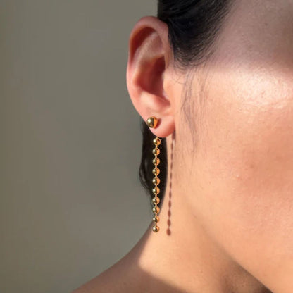 Classic Gold Plated Beaded Long Earrings