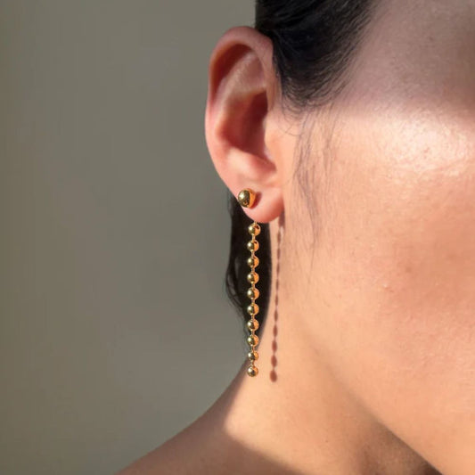 Classic Gold Plated Beaded Long Earrings
