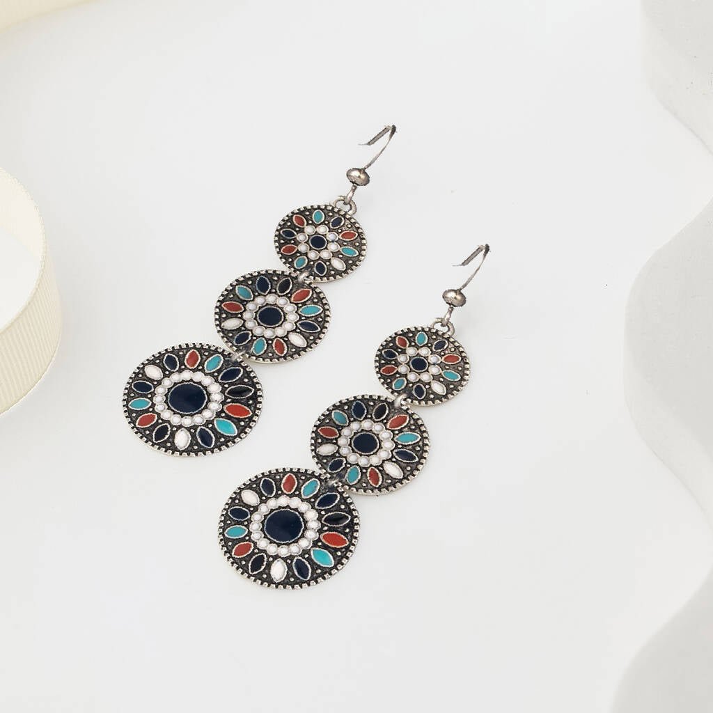Image of an earring - Premium | Blue - Black Boho Ethnic Drop Earrings by Zuzus Trove