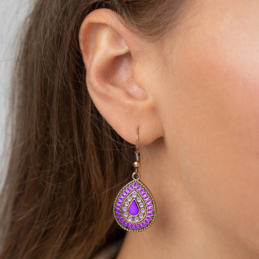 Image of an earring - Premium | Deep Purple - Antique Teardrop Earrings - Ethnic by Zuzus Trove