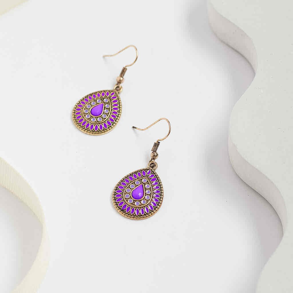 Image of an earring - Premium | Deep Purple - Antique Teardrop Earrings - Ethnic by Zuzus Trove