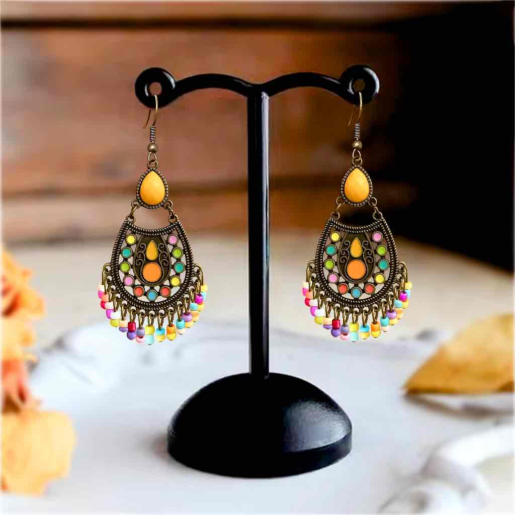 Image of an earring - Premium | Ethnic Stone Drop Earrings (Yellow) by Zuzus Trove