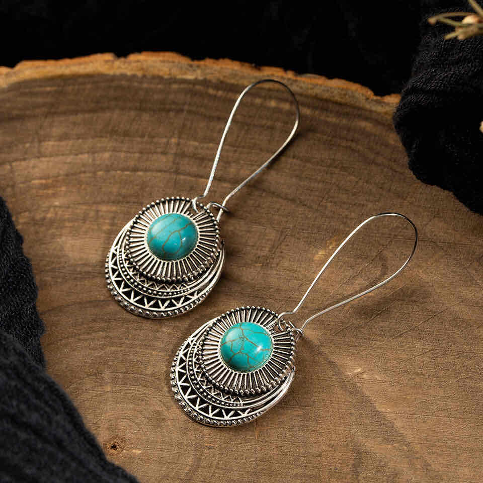 Image of an earring - Statement Ethnic Turquoise Earrings by Zuzus Trove