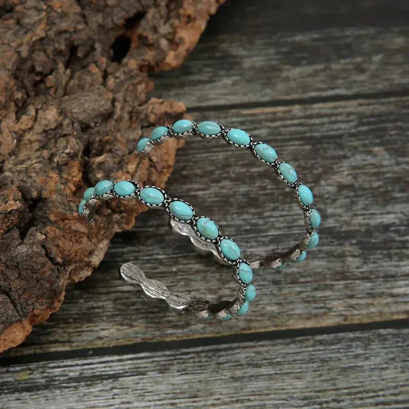 Image of an earring - Silver Hoop Earrings - Turquoise by Zuzus Trove