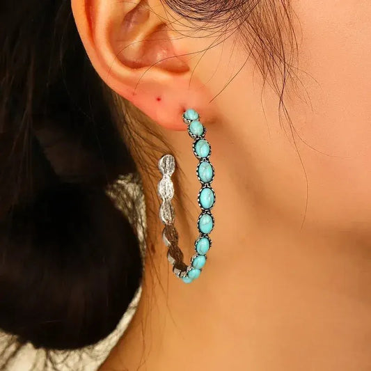 Image of an earring - Silver Hoop Earrings - Turquoise by Zuzus Trove