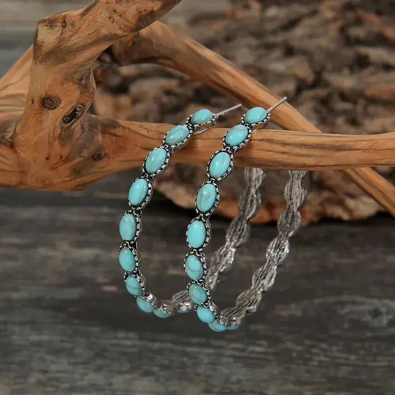 Image of an earring - Silver Hoop Earrings - Turquoise by Zuzus Trove